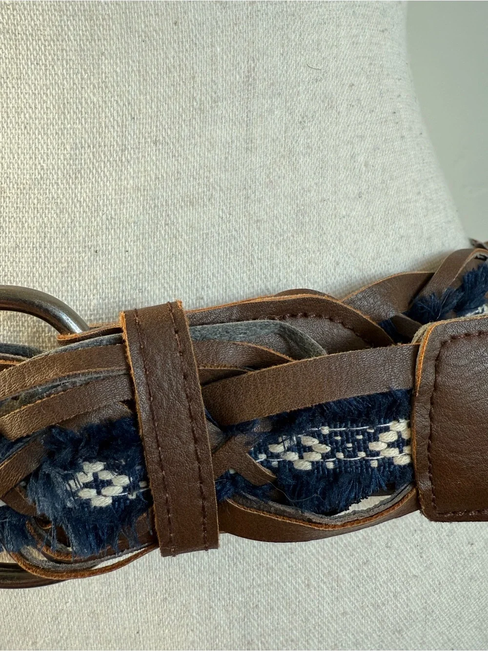 Boho Braided Leather Belt Blue Fringe Woven Western Festival Waist Belt